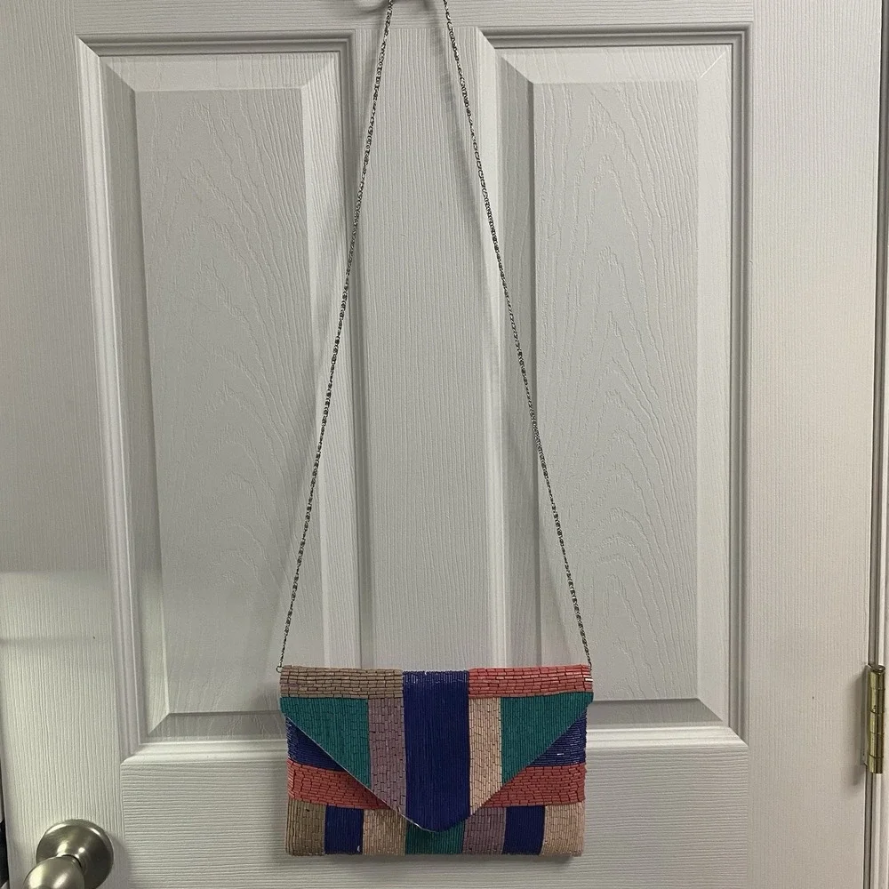 Vintage LA REGALE Beaded Multicolor Evening Small Bag Clutch Purse, Satin Lining